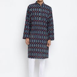 Fabindia Men Blue & Maroon Ethnic Motifs Printed Kurta-picture-29
