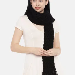 Magic Needles Women Black Self Design Bobble Stitch Handmade Scarf-image-91
