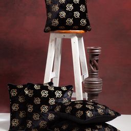 Alina decor Black & Gold-Toned Set of 5 Embroidered Square Cushion Covers-picture-38
