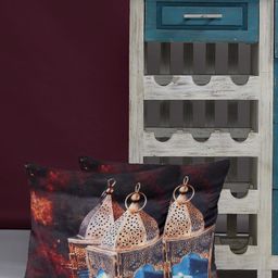 Alina decor Gold-Toned & Blue Set of 2 Abstract Square Cushion Covers-image-68