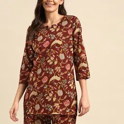 Prakrti Women Maroon & Multicoloured Printed Cotton Night suit-image-10