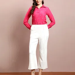 Athena Women Solid Embellished Spread Collar Shirt-image-10