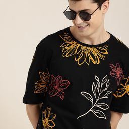 HERE&NOW Floral Printed Drop-Shoulder Sleeves Pure Cotton T-shirt-picture-49