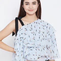 PANIT Women Blue Printed Tiered Top-image-97