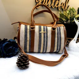 ASTRID Cream-Coloured & Black Striped Handheld Bag-10