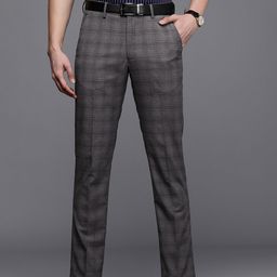 Louis Philippe Men Charcoal Grey Checked Slim Fit Formal Trousers-image-95