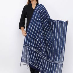 SOUNDARYA Navy Blue Block Printed Pure Cotton Dupatta-47