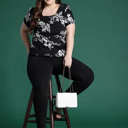 DressBerry Curve Floral Print Puff Sleeve Monochrome Top-picture-38