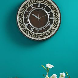 Rhythm Brown Handcrafted Round Textured Analogue Wall Clock-16