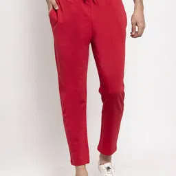 DOOR74 Men Red Solid Straight-Fit Track Pants-image-55