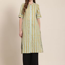 HERE&NOW Printed Mandarin Collar Pure Cotton Kurta-22