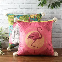 eyda Pink Set of 2 Floral Square Velvet Reversible Cushion Covers-41