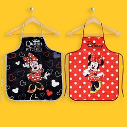 Kuber Industries Unisex Set Of 2 Disney Minnie Print Silk Kitchen Aprons-31