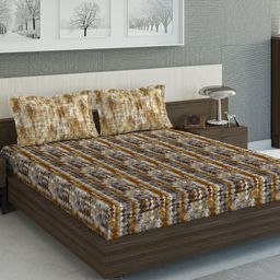 DDecor Orange & Grey Printed Double King Bed Cover With 2 Pillow Covers-10