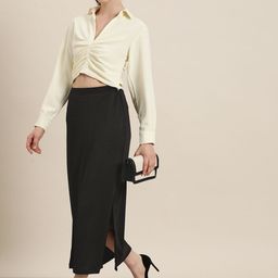 Qurvii Solid Side Slits Midi Straight Skirt-image-6