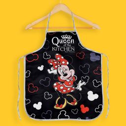 Kuber Industries Unisex Black & Red Disney Minnie Print Silk Waterproof Kitchen Aprons-25