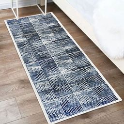 MODEFE Blue & White Geometric Anti-Skid Nylon Carpet-46