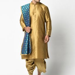 DEYANN Men Brown & Brown Solid Kurta with Dhoti Pants & Dupatta-image-19