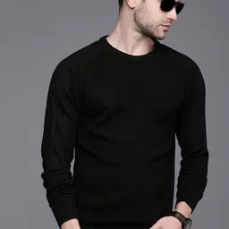WROGN Men Black Slim Fit Raglan Sleeves Pullover-image-54