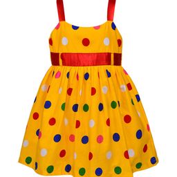 Wish Karo Girls Yellow & Red Polka Dot Print Fit and Flare Dress-22