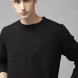 Roadster Men Black Self Striped Sweatshirt-image-66