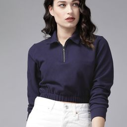 KASSUALLY Women Navy Blue Solid Crop Sweatshirt-image-44