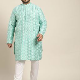 SOJANYA PLUS Men Blue Chikankari Embroidered Kurta with Churidar-picture-43