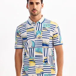 Red Flame Men Striped Polo Collar Pockets T-shirt-image-76
