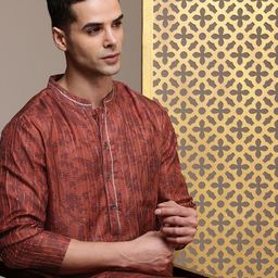 House of Pataudi Jashn Floral Printed Sequinned Kurta-image-8