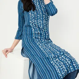 max Striped Round Neck Three-Quarter Sleeves Kurta-image-76
