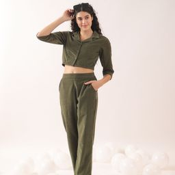 JISORA Women's Green Solid Cotton Co-ord Set-image-25