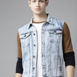 Roadster Men Blue Solid Denim Trucker Jacket-30