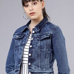 Tokyo Talkies Women Blue Washed Denim Jacket-image-61