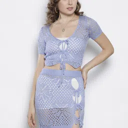 Boohoo Floral Knit Lace Up Cardigan And Mini Skirt Set-image-17