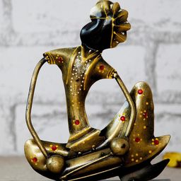 eCraftIndia Gold-Toned & Black Tribal Man with Pagdhi Playing Musical Instrument Dholak Decorative Showpiece-image-74