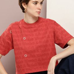 Kook N Keech Typography Printed Drop-Shoulder Sleeves Pure Cotton Boxy Crop T-shirt-image-96