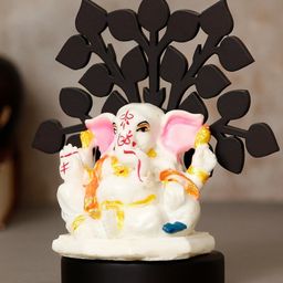 eCraftIndia White & Black Decorative Lord Ganesha Idol With Wooden Tree  Showpiece-image-21