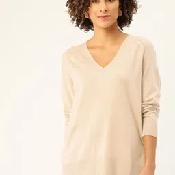 MANGO Women Beige Solid Pullover-image-44
