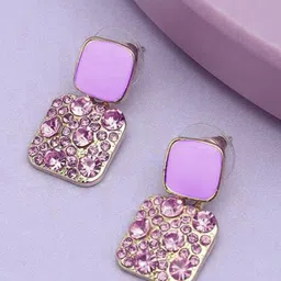 VAGHBHATT Gold-Plated Crystal & Rhinestone Studded Square Shaped Drop Earrings-15