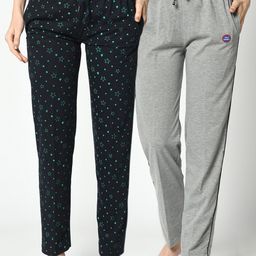 VIMAL JONNEY Women Pack of 2 Grey & Navy Blue Solid Lounge Pants-picture-52