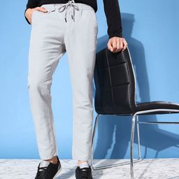 Mast & Harbour Men Grey Solid Cotton Linen Slim Fit Trousers-image-44