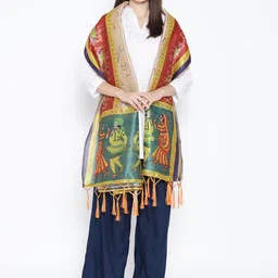 Shaily Beige & Green Printed Dupatta-14