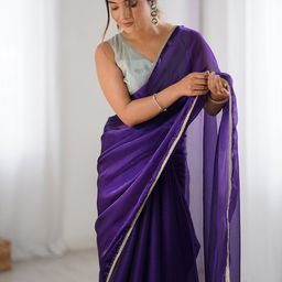 KALINI Solid Embellished Pure Chiffon Saree-18
