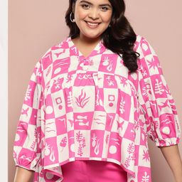 Sztori Plus Size Printed Top with Mandarin Collar image 1