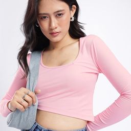 glitchez Asymmetrical Hem Fitted Crop Top-image-56