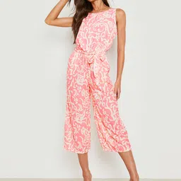 Boohoo Pink & White Printed Culotte  Jumpsuit-11