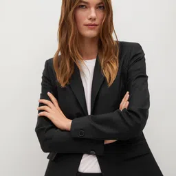 MANGO Women Black Solid Slim Fit Structured Design Blazer-image-89