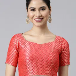 flaher Peach-Coloured Woven Design Jacquard Padded Blouse-picture-12
