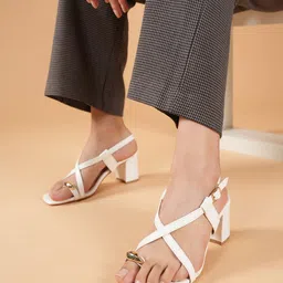 Mast & Harbour Women Party Block Heels Sandals with Buckles-image-94