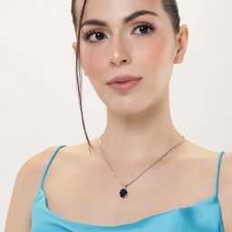 Estele Rhodium-Plated CZ-Studded Oval Pendant with Chain-38